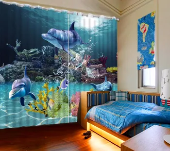 3D Aizkari Modes Pielāgota Koraļļu Delfīnu Aizkari Guļamistabai Pielāgotu Jebkura Izmēra Aizkaru Blackout Aizkaru Dzīvojamā Istaba