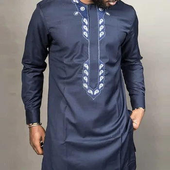 Gadījuma Vīriešu Iespiests Apaļš Kakla Vidēja garuma T-krekls Zaudēt Āfrikas Etniskās Vīriešu garām piedurknēm Krekls Tradicionālo Vīriešu Apģērbu 2021