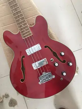 4 stīgas, sarkans electric bass ģitāru ar dobu ķermeņa,zelta aparatūras rožkoka fretboard 11 335