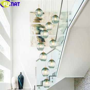 FUMAT MODO Bumbu Stikla Spirālveida Kāpnes, Villa Griestu Lampas LED Kāpņu Lampas Gaismas Penthouse Lustras Konjaks Pelēks Zils Armatūra
