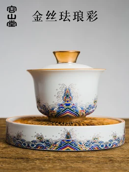 Keramikas Emalju Apgleznotas Segtu Teacup Trīs-Gabalu Tējas Bļodā Šķīvītis Tējas Tase Pot Paplātes Baltā Porcelāna Kung Fu Tēju Komplekts