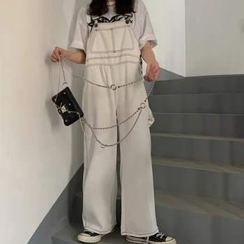Japāņu Modes Balts Kombinezons Sieviešu 2021. Gada Vasaras Modes Tendences Kravas Drēbes Pusaudžu Gothic Streetwear Denim Džinsu Bikses