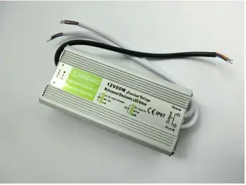 High power 12V 5A Ūdensizturīgs Elektronisko LED Driver Barošanas Transformators 90V-250V, lai 12V 60W IP67 konstanta sprieguma