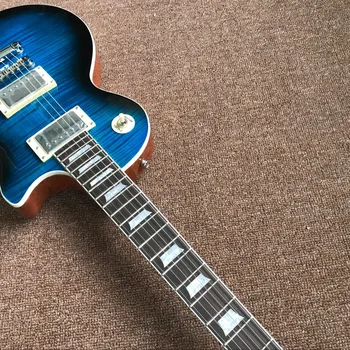 Jaunais standarts pasūtījuma zila krāsa, Tīģeris Liesmas LP elektriskā ģitāra, 1959 r9 gitaar,augstas kvalitātes pickups 6 stings guitarra
