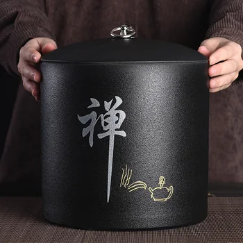 Liela Keramikas Tējas Kaste Melnās Ķīniešu Stilā Tējas Kannas Vāku Vintage Organizators Coffre De Rangement Virtuves Granātas DI50CYG
