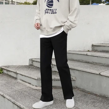 Vīriešu apģērbi korejas Modes Stila Bikses Vīriešu Rudens Ir 2021. Jaunu Zaudēt Taisni Sadalīt Plaša Kāju tīrtoņa Krāsu Uzvalku Bikses Vīriešu Jūra