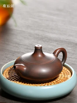 Putekļu bezmaksas tējkanna tīrs roku darbs mazās tējkanna jauki keramikas violeta smilšu tējas lietošana