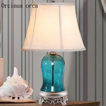 Vidusjūras zilā stikla galda lampas guļamistabas gultas lampa Ziemeļvalstu mūsdienu minimālisma radošo LED lampas, bezmaksas piegāde