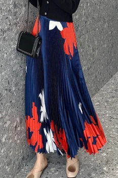 Miyake kroku drukas svārki sievietēm 2021. gada vasarā jaunu augsto vidukli temperaments ķīniešu stilā folda lielas plānas kleita šūpoles svārki