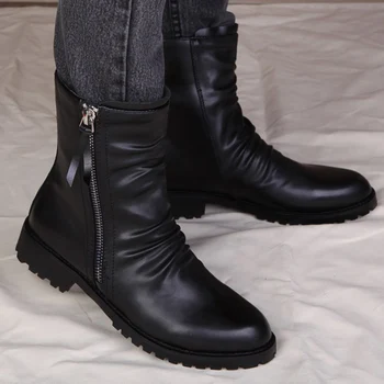 Vīriešu modes kovboju zābaki black original ādas apstrādes kurpes rudens ziemas chelsea boot tendenci īsu botas masculinas sapatos
