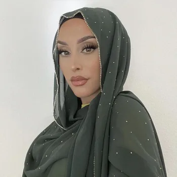 Kristāla šifona hijab sievietes vienkāršā burbulis šifona šalle hijab wrap printe tīrtoņa krāsu šalles galvas musulmaņu hijabs šalles