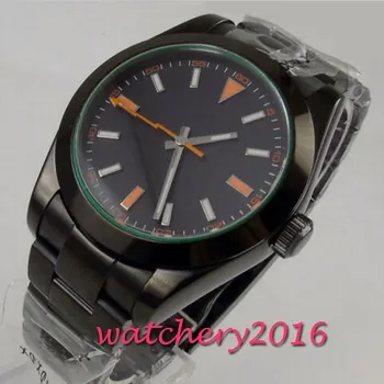 40mm parnis black sterilā skalu PVD gadījumā safīra stikls automātiskās mens watch