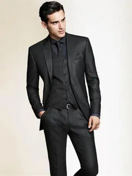 Melna Slim Fit Vīriešu Līgavainis Uzvalku Tuxedos Oficiālu Groomsmen Kāzu tērpi Pasūtījuma