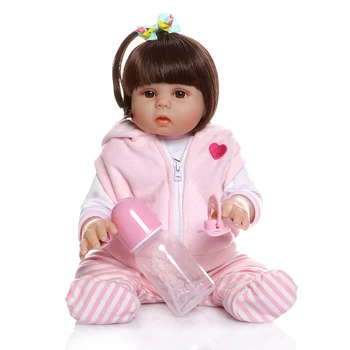 48CM Pilna silikona atdzimis bērnu lelle jaunu dzimusi meitene ar rozā cūku kleita bebe atdzimis spēlēt lelle vannas rotaļlietas, dāvanu