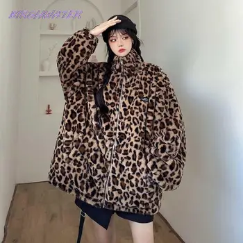 Ir 2021. Rudens Leopard Žaketes Plus Lieluma Gadījuma Leopard Sieviešu Mētelis Vintage Ziemas Topi Sieviete Apģērbs Elegants Vilnas Outwear