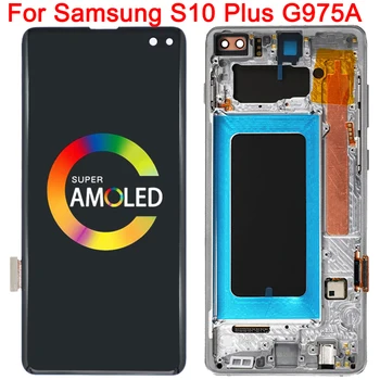 Super Amoled Samsung Galaxy S10 Plus Displejs LCD Rāmja 6.4 Collu s10+ G975 G975F LCD Displejs, Touch Screen Digitizer Montāža