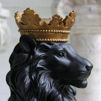 Melns radošo sveķu lion king statujas mājas dekoru amatniecības telpu apdares objektus, vintage rotājumu sveķu dzīvnieku figūriņas dāvanas