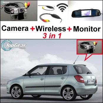 3 in1 Īpašu Atpakaļskata Wifi Kamera + Bezvadu Uztvērējs + Spogulis Monitors Viegli DIY Atpakaļ uz Augšu Autostāvvieta Sistēma Skoda Fabia, 5J MK2