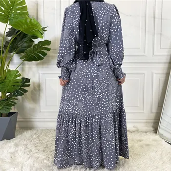 Musulmaņu Modes Maxi Kleita Sievietēm Polka Dot Puff Piedurknēm Kaftan Kleitas Maroka Dubaija Turku Ilgi Drēbes Abaya Turcija Jaunu 2021