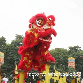 Sarkanā Cosplay Kostīmu garspalvains Lauva Deju Tērps, Talismans Ķīnas Festivāla Skatuves Veiktspēju, Augstas Kvalitātes Dienvidu Vilnas Lauva Dejas