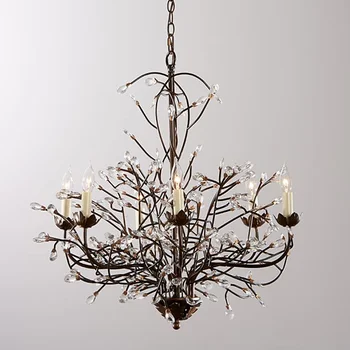 Eiropas vintage dzelzs ziedu lustras, lampas home deco dzīvojamā istaba retro kristāla koku E14 LED spuldze lustras gaismas armatūra