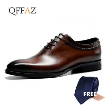 QFFAZ Sapatos Masculino Sapatos Kleitu Kurpes Vīriešiem Īstas Ādas Vintage Retro Kāzu Birojs Modes Oficiālas Personas Oxford apavi