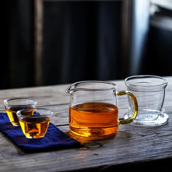 Japāņu Stikla Tējas Komplekts Zelta Rokturi Degustācija Kausa Ceļojumu Tējas Komplekts Portatīvo Tējas Tase Filtra Vāku Utensilios Para Casa Mājas Kausa AC50TS