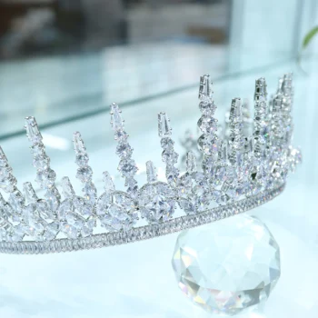 Jaunās Līgavas Klasiskā Vainagi Luksusa Apļveida ＆ Zvaigžņu Zircon Princess Crown Kāzu Puse, Vakarā daļa Lielo Vainagu Sievietēm
