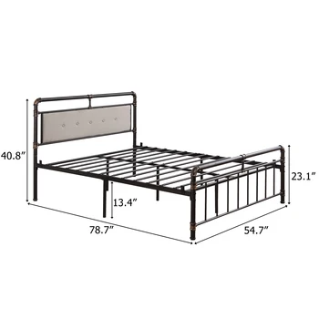 (ASV READYSTDCK)Metāla gultas rāmis platformas matrača pamatne ar galvgali un kāju balsts, Queen Black