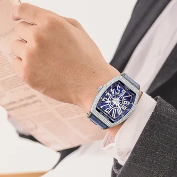 Dizaineru Top Luksusa Zīmolu Vīriešu Pulksteņi, Kvarca Augstas Kvalitātes Tonneau Sporta Skatīties Cilvēks Ar Rhinestone rokas Pulkstenis orologio