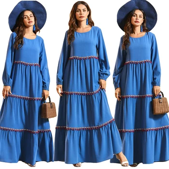 Etniskās Abaya Maxi Kleitu Modes Sievietēm Musulmaņu Garām Piedurknēm Kaftan Kroku Jilbab Islāma Drēbes, Turcija Lūgšanu Ramadāna Vintage Kleita