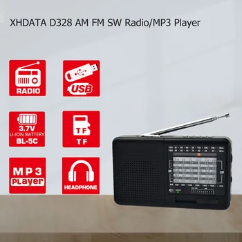D-328 FM Radio AM SW Portatīvo Īsviļņu Radio Band MP3 Atskaņotājs Ar TF Kartes Ligzda 4/3W Radio Uztvērējs