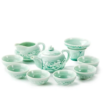 Tējas Komplekti Izsmalcinātu Zaļpelēka Krāsa Keramikas Kung Fu Tējkanna Roku Darbs Teacup Gaiwan Tureen Tējas Ceremonijas, Ķīniešu Tējas Katlā Komplekts