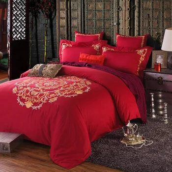 60s ilgtermiņa štāpeļšķiedrām kokvilnas sarkanu gultas komplekts luksusa kāzu sega sedz palagu mūsdienu klasisko gultas veļu jaunā gada gulta mājas dekoru kopa
