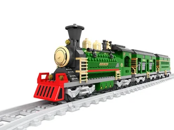 AUSINI 25904 666pcs Radītājs Luksusa Ziemas Brīvdienu Vilcieni Red Lokomotīvju Modeli, Celtniecības Bloki, Ķieģeļi Dzelzceļa Rotaļlietas Bērniem