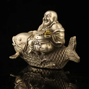 LAOJUNLU Tīra Vara Un Roku Darinātās Apzeltīts Sudraba Sēž Zivju Budas, kas Sver 896 Grami Imitācija antīkas bronzas šedevrs