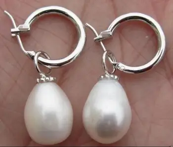 Bezmaksas piegāde Vairumtirdzniecības cenu milzīgs pāris baroka 12-13mm dienvidu jūras balto pērļu auskaru 925r