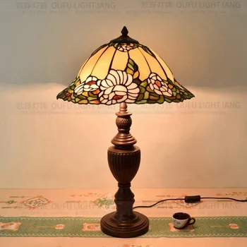 40CM Ziedi Tiffany Galda Lampas Valsts Stila Vitrāžas Lampas Guļamistabas Gultas Lampa E27 110-240V