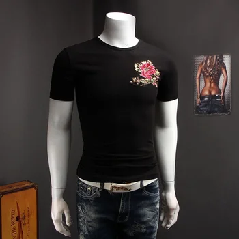 Modes Vīriešu Phoenix Izšuvumi Vīriešu Casual Slim Augstas Kvalitātes Kokvilnas Apaļu Kakla Īsām Piedurknēm T-shirt00