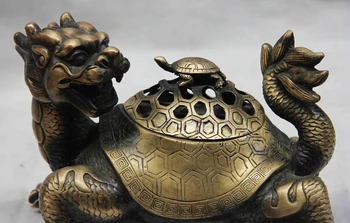Dziesmu voge gem S0974 Ķīnas Vara Bronzas Budisma Templis Pūķis bruņurupucis Bruņurupuča aizsardzība Vīraks Degļu vīraka kvēpināmais trauks