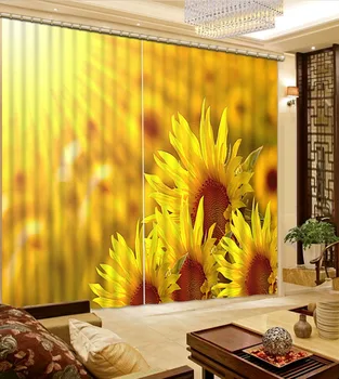 Top Classic 3D Eiropas Stila Augstas Kvalitātes Pielāgot izmēru Mūsdienu saulespuķu dzeltena pasūtījuma Aizkari dzīvojamā istaba