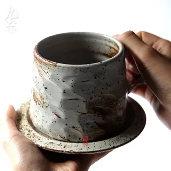 Japāņu Stila Kafijas Krūze Tējas Tases Un Apakštases Trauki Retro Ūdens Kausa Ceļojumu Trauks Atkārtoti Tazas De Cafe Virtuves Ēdamistabas Bārs