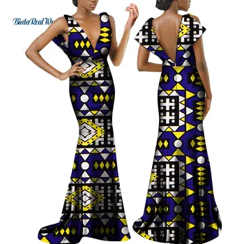 Āfrikas Kleitas Sievietēm Backless Ilgi Sirēna Vakara Puse Kleita Dziļu V veida Kakla Dashiki Āfrikas Sieviešu Drēbes, Apģērbi WY7974