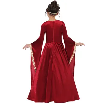 Meitenes Halloween Apģērbs Meitene Maxi Kleita Viduslaiku Sarkanā Samta Princese Kostīmu Renesanses Cosplay Bērniem Drēbes, Fantāzija