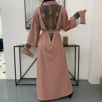 Luksusa Dubaija Abaya Rhinestone Kimono Jilbab Turku Kaftan Sievietēm Musulmaņu Atvērto Garo Maxi Kleita Islāma Apģērba Marokas Puse Kleita