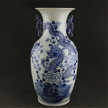 6 Antīko QingDynasty Roku darbs porcelāna vāze,blue&white dragon ausis pudeli,ar Roku apgleznotus amatniecība,labākais vākšanu& rota