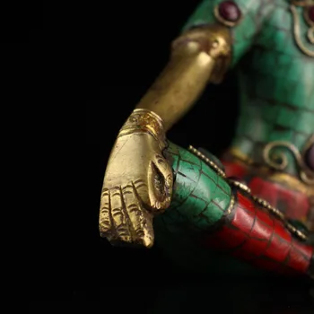 Laojunlu Vecs Tibetiešu Tīra Bronzas Handcrafted Tibetas Tantriskā Budas Statuja Ar Dārgakmeņiem Un Kokgriezums Antīka Bronza