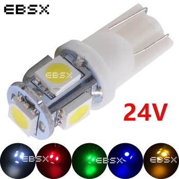 EBSX 300X 24V LED T10 194 168 W5W 5 SMD 5050 5SMD LED Ķīlis Spuldzes, Lampas, Balta, Zaļa Zila Sarkana 24V DC t10 5smd 5050 5led