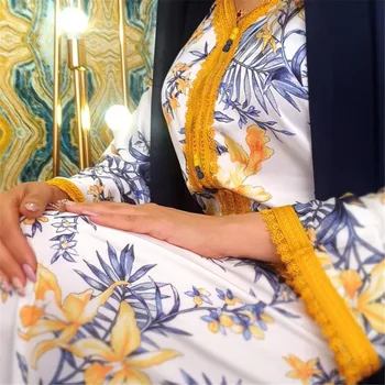 Marokas Ziedu Drukāt Sievietēm, Dubaija Abaya Musulmaņu Maxi Kleita Ilgi Kaftan Turcija Caftan Islāma Apģērba Eid Ramadāna Jalabiya Kleita