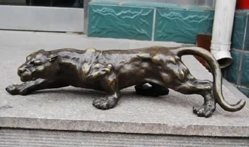Liels MISIŅA Skulptūru Statuja Panther Leopards, Jaguar Kaķis Atzīmēti Emaljas Apdare Misiņš MISIŅŠ dāvanu māksla, amatniecība, dekoratīvās apdares